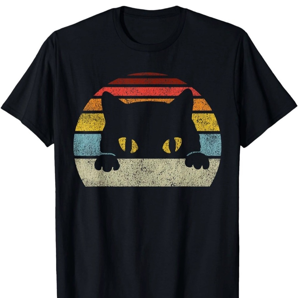 Retro Cat Graphic T-Shirt - Black